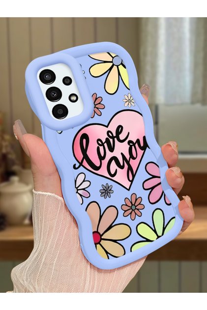 Samsung Galaxy A13 4g Compatible Case Camera Protector Blue Silicone Couple Phone Case Floral Pattern