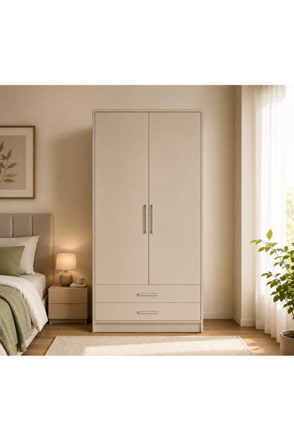 Modern 2 Kapaklı 2 Çekmeceli Gardırop