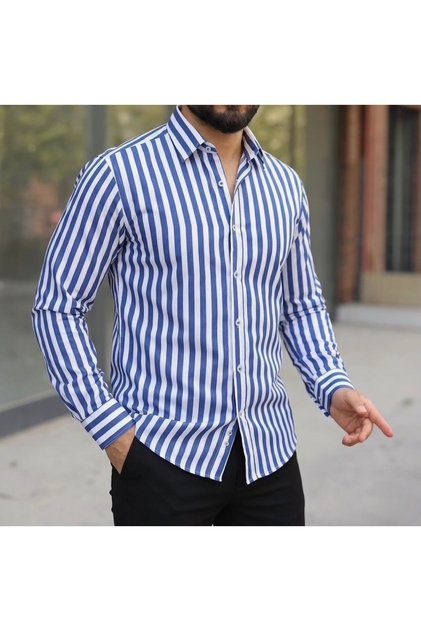 Slimfit Premium Çizgili Erkek Gömlek