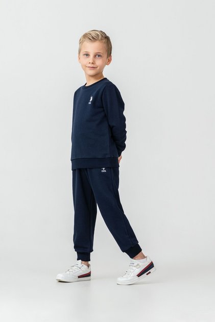 Boy's Printed Navy Blue Long Sleeve Tracksuit Set Us2621-C-V2