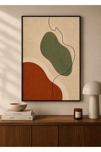 Minimal Yeşil Terracotta Soyut Çerçeveli Poster Tablo Salon ve Ofis Duvar Dekoru
