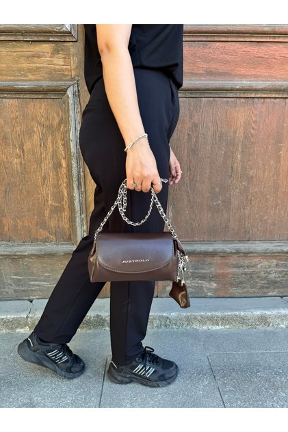 Women's Chain Detailed Adjustable Strap Minimal Shoulder Bag Shopper