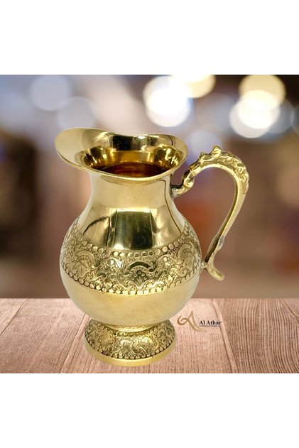 Mughal Style Brass Water Serving Jug – Handcrafted Elegance Gold Finish(H:8"W:5"Weight:0.950Ml)