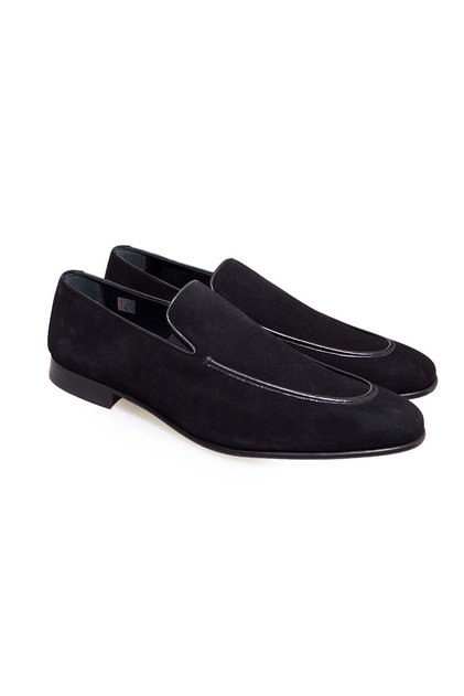 Black Color Laceless Genuine Leather Suede Men's Shoes