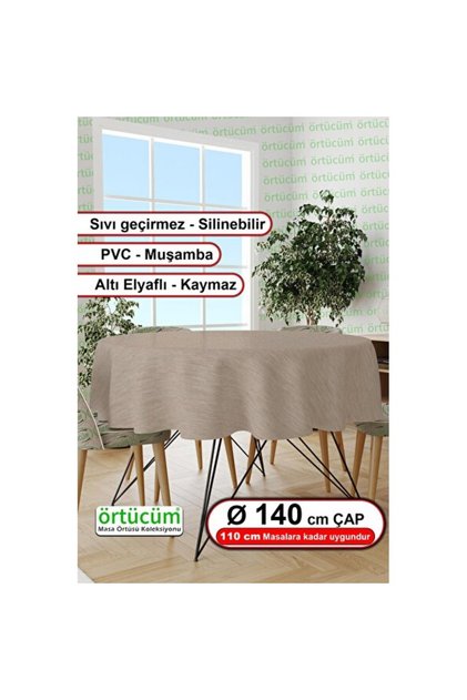 Beige Color Plain Patternless Lined Pvc Tablecloth, Stylish and Protective