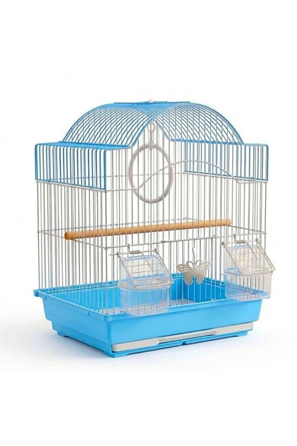 Premium Aviary Bird Cage (Blue) 30x26x39 cm – Hanging Round Decorative Bird Cage with Slide-Out Cleaning Tray, External Feeder Cups & Activity Ring for Finches, Canaries & Budgies