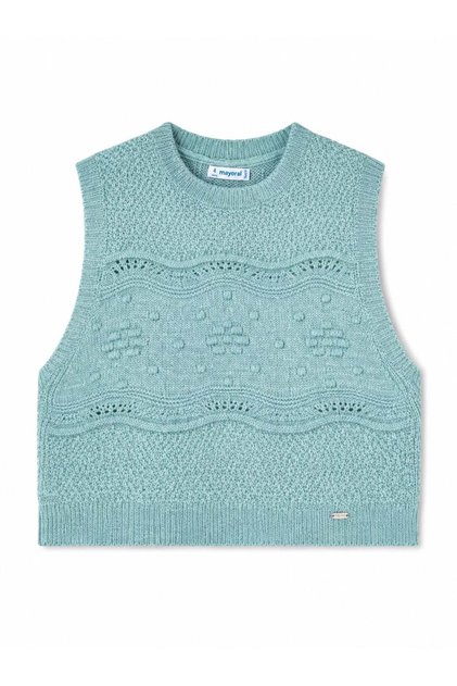 Girl's Beige Openwork Knitted Vest Sweater 2-10 Years Green