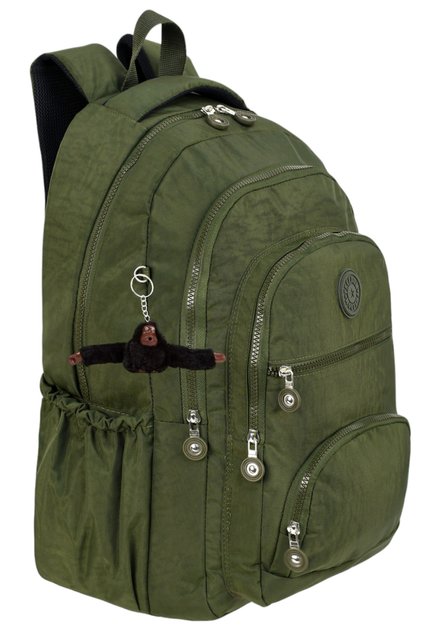 Luxury Crinkle Fabric High School and Middle School Backpack with Monkey Keychain Gift