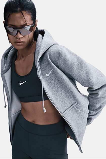 Nike Sportswear Phoenix Fleece Std Fz Hoodie Kadın Gri Sweatshrit