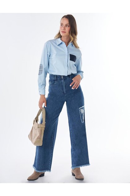 Washable Embroidered Denim Trousers Blue