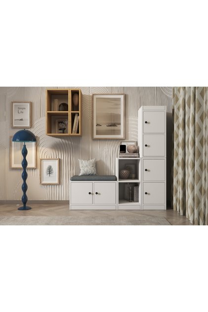 Modüler Dinlenme Köşesi Seti - Minderli Puf Ayakkabılık, Çok Amaçlı Kitaplık NRG-DLM-1023