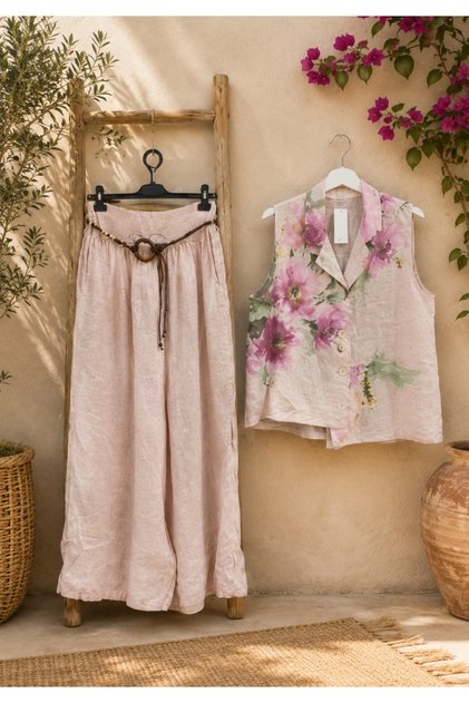 100% Linen Vest and Pants Set