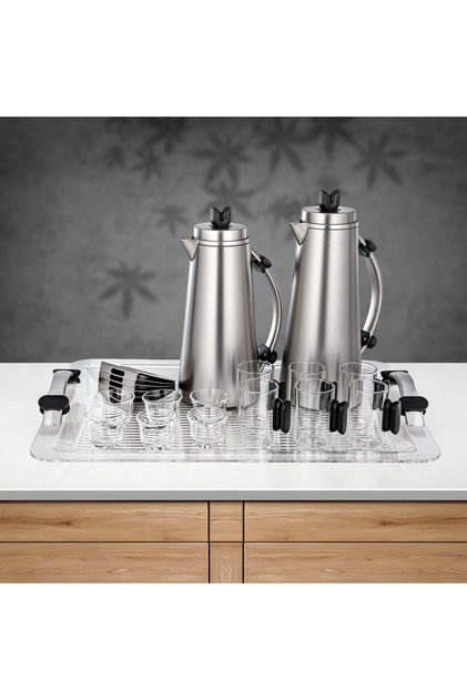 21 Pieces Tea & Coffee Set, Matt Nickel & Black