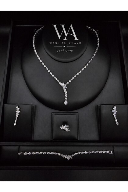 Luxury Zircon Branches Dangle Design Women's Jewelry Set Necklace Earrings Ring Bracelet 4Pcs Set