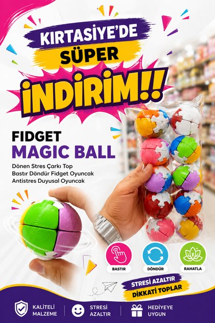 Fidget Magic Ball Dönen Stres Çarkı Top | Bastır Döndür Fidget Oyuncak | Antistres Duyusal Oyuncak