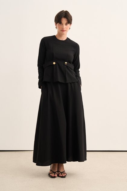Women's Organic Cotton Button Detailed Blouse Skirt Set Black