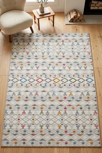Renkli Kilim Modern Yıkanabilir Kaymaz Taban Yıkanabilir Halı RCMULTI_KLM_003