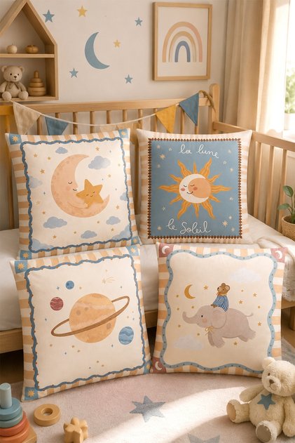 Sun and Moon Patterned 4-Piece Children's and Baby Pillowcase Set