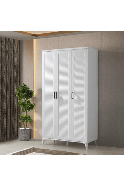 Paris 3 Kapaklı Komple MDF Beyaz Gardırop Yatak Odası Dolabı - Elbise Dolabı
