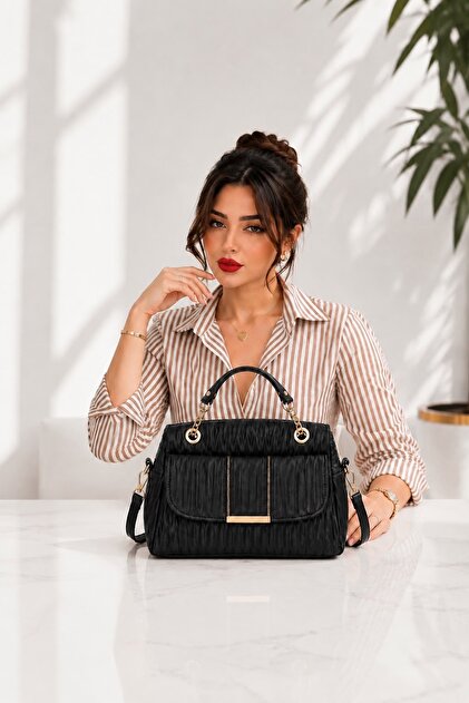 Women's Black Soft Textured Premium Shoulder and Crossbody Handbag – Large Volume Stylish Everyday Bag