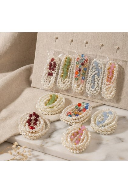 10-Piece Mixed Color Pearl Children's Bracelet |   Flexible Elastic Bead Bracelet Set |   Girl's Accessory