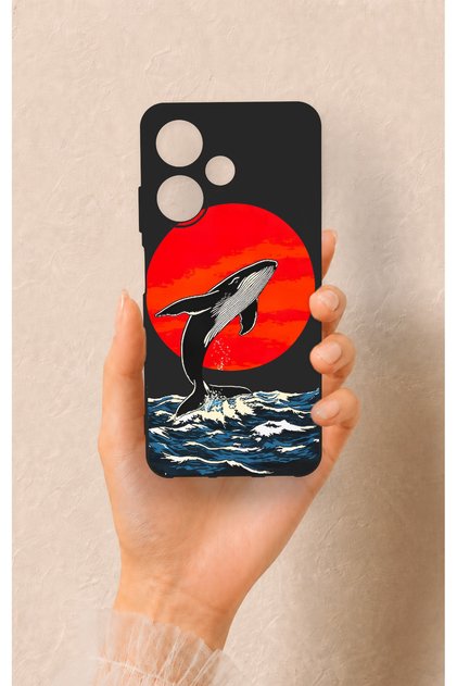 Oppo A6T Compatible Red Sun Whale Pattern Silicone Case