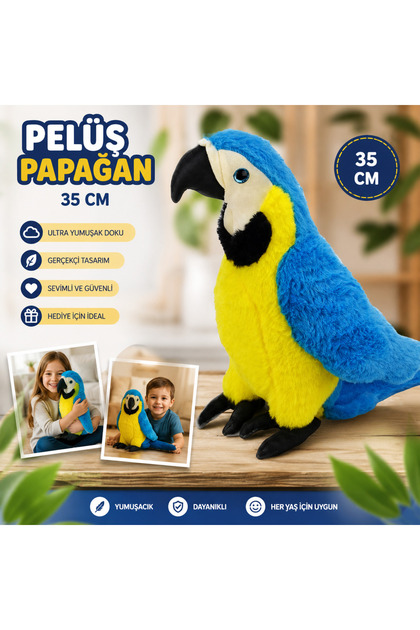 Oyuncak Peluş Papağan 35 CM Gerçekçi Tasarım Ultra Yumuşak Sevimli Papağan Peluş