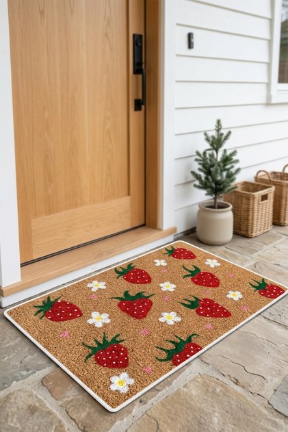Strawberry and Daisy Non-Slip Base Washable Digital Door Mat Outdoor & Balcony Mat
