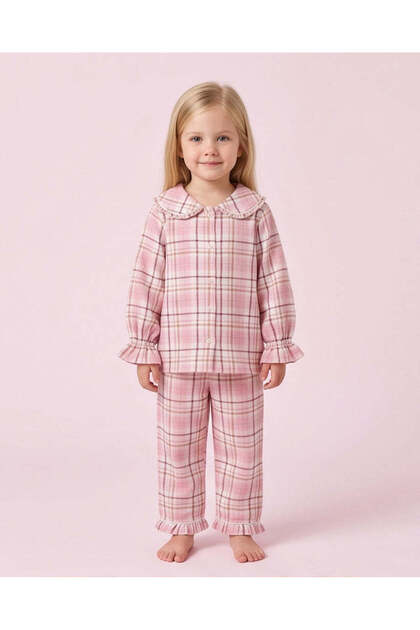 Girls Pink Checked Flannel Pyjama Set