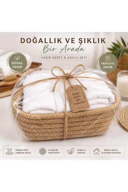 Wicker Basket and Towel Set, Set with 3 Towels, Gift Bathroom Towel Set