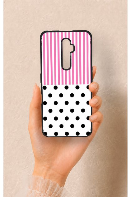 Oppo Reno 2Z Compatible Pink Striped Polka Dot Patterned Silicone Case