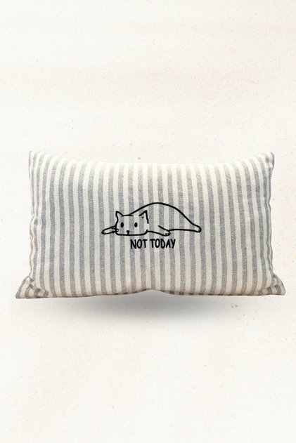 Not Today Embroidered Linen Decorative Pillowcase | Striped Throw Pillow Cover