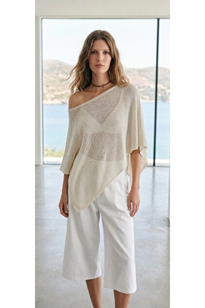 Summer Women's Asymmetrical Transparent Knitwear Cape Shawl Poncho Top