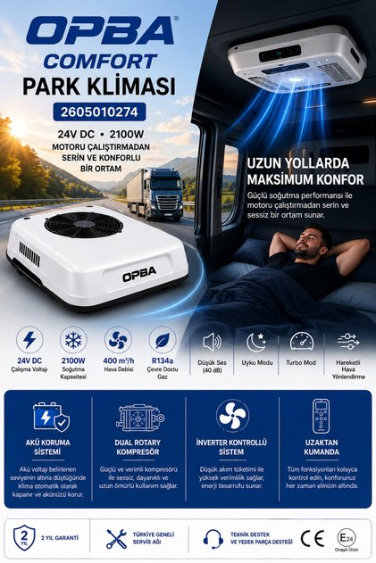 OPBA Comfort 24V Park Kliması 2100W Tır Kamyon Çekici Araç Tavan Kliması 2605010274