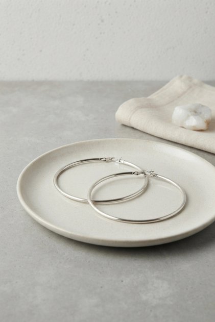 316L Steel Silver Color 66 mm Hoop Earrings