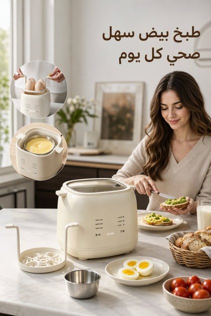 جهاز طهي البيض الكهربائي الأوتوماتيكي من الفولاذ المقاوم للصدأ 304 مع مؤقت رقمي وإيقاف تلقائي، تصميم مدمج