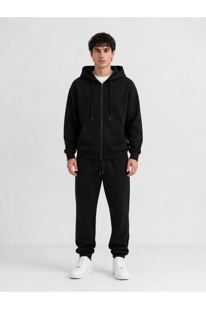 Men's Zippered Hooded Winter Jacket Tracksuit Set