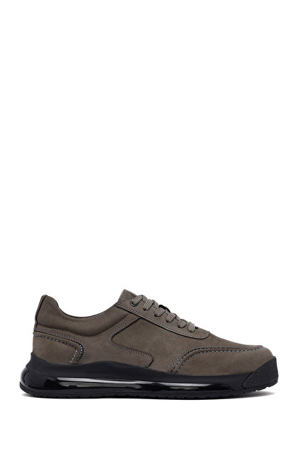 Erkek Gri Bağcıklı Kalın Tabanlı Nubuk Deri Sneaker WM740006DN