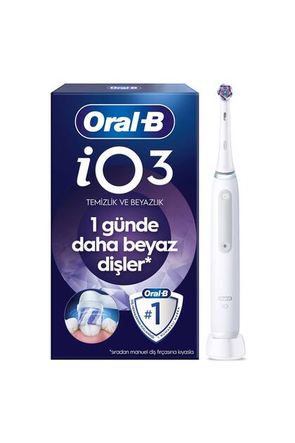 iO3 Beyaz Şarjlı/Elektrikli Diş Fırçası, 1 Fırça Başlığı, Uzun Ömürlü Pil