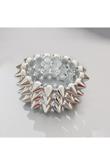 Silver Triple Layer Stud Spiked Y2K Punk Bracelet Wide Band Cool Chunky Bracelet Goth Accessories Je