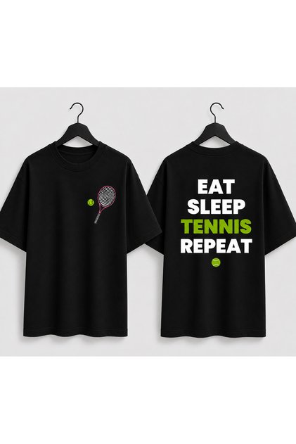 Unisex Oversize Tennis Printed T-Shirt 100% Cotton Tennis Themed Comfortable Fit Short Sleeve T-Shirt