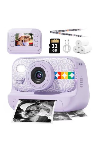 Instant Print Camera for Kids, 48MP Photos 1080P Digital Video Camera, 32GB Card Black