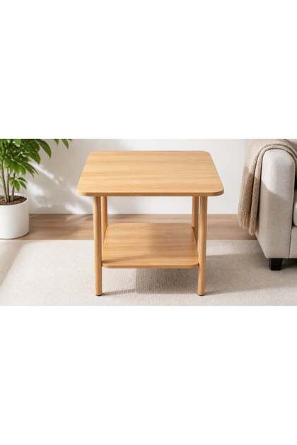 Modern Wooden Side Table with Rounded Rectangle Top, Lower Storage Shelf and Natural Wood Grain Finish, Compact 60×50×53cm Design, Perfect for Living Room, Bedroom, Sofa Side, Office or S
