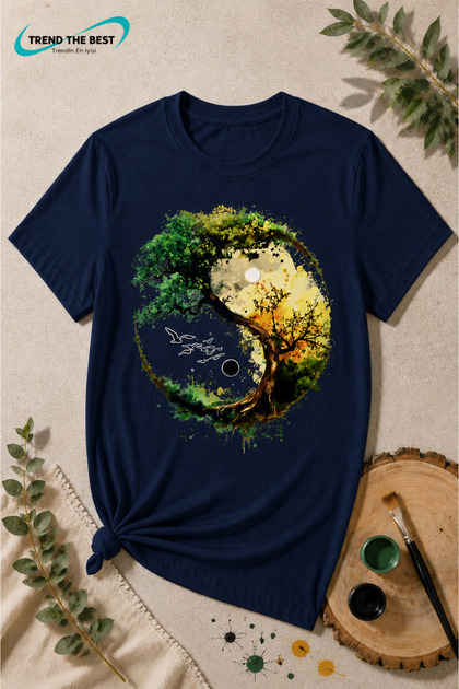 Summer Nature and Life Tree Yin Yang Printed Girls Boys and Adults Single T-Shirt