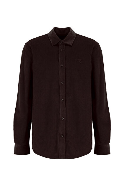 Kahverengi Erkek Slim Fit Fitilli Gömlek F5WM-GML 2378 N