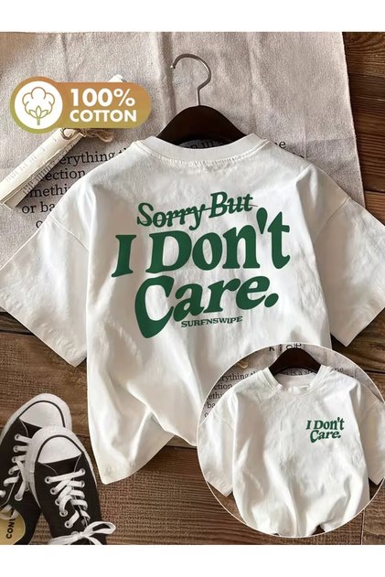 Unisex I Don'T Care Printed Oversize Crew Neck T-Shirt