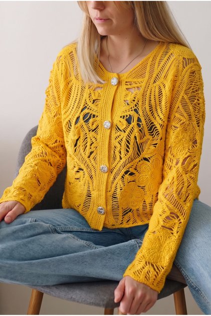 Mustard Yellow Crochet Cardigan with Buttons Standard Size