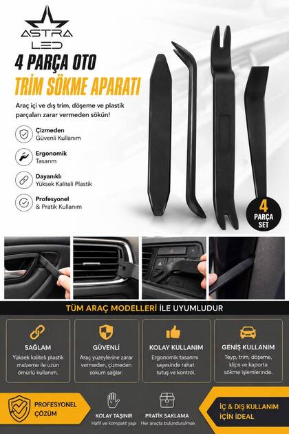 4-Piece Auto Trim Removal Tool – Tape, Door Trim, and Plastic Component Removal Set Black Universal