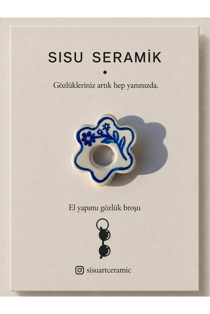 Çiçek formlu el yapımı gözlük broşu