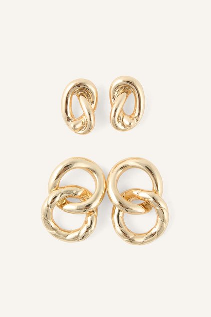 Women's Hoop and Knot Detailed 2-Piece Earrings I4270Axns